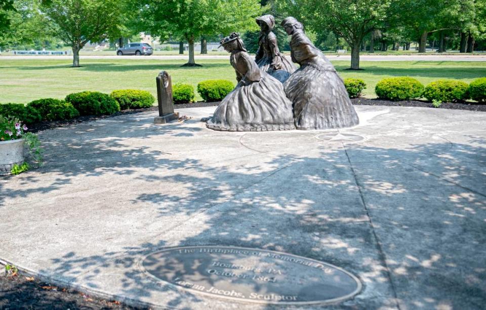 A sculpture of the three ladies for the birthplace of Memorial Day in Boalsburg on Tuesday, June 18, 2024.