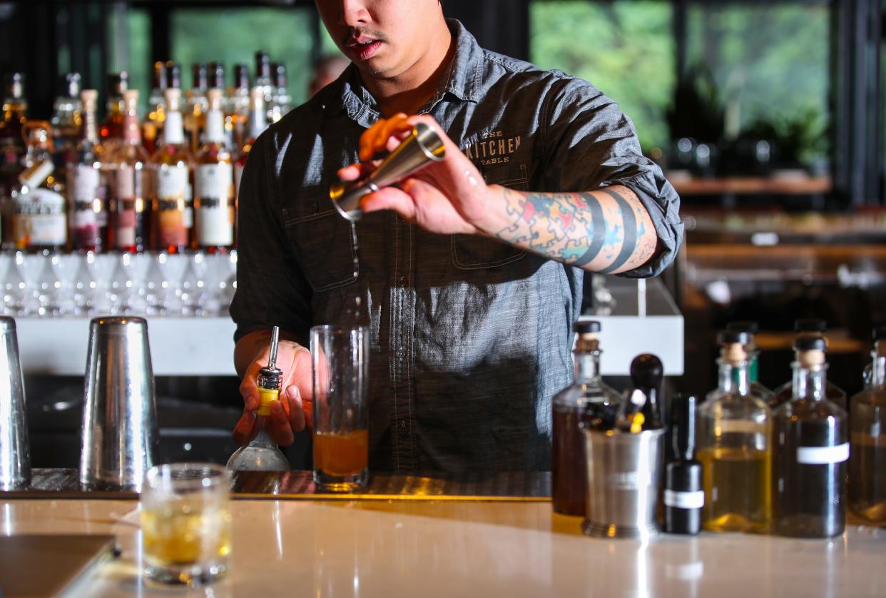 The Kitchen Table at Jim Beam Distillery offers several signature cocktails, from the Chaiball that mixes Jim Beam with chai and carbonated water to the Crop Circle, with Old Crow, a poblano chile, charred corn, lime, and chipotle oil. 
