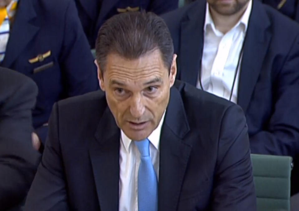 Former CEO of Thomas Cook Peter Fankhauser speaking to the House of Commons Business, Energy and Industrial Strategy Committee at Portcullis House in Westminster, during the inquiry into the collapse of the British travel operator. (Photo by House of Commons/PA Images via Getty Images)