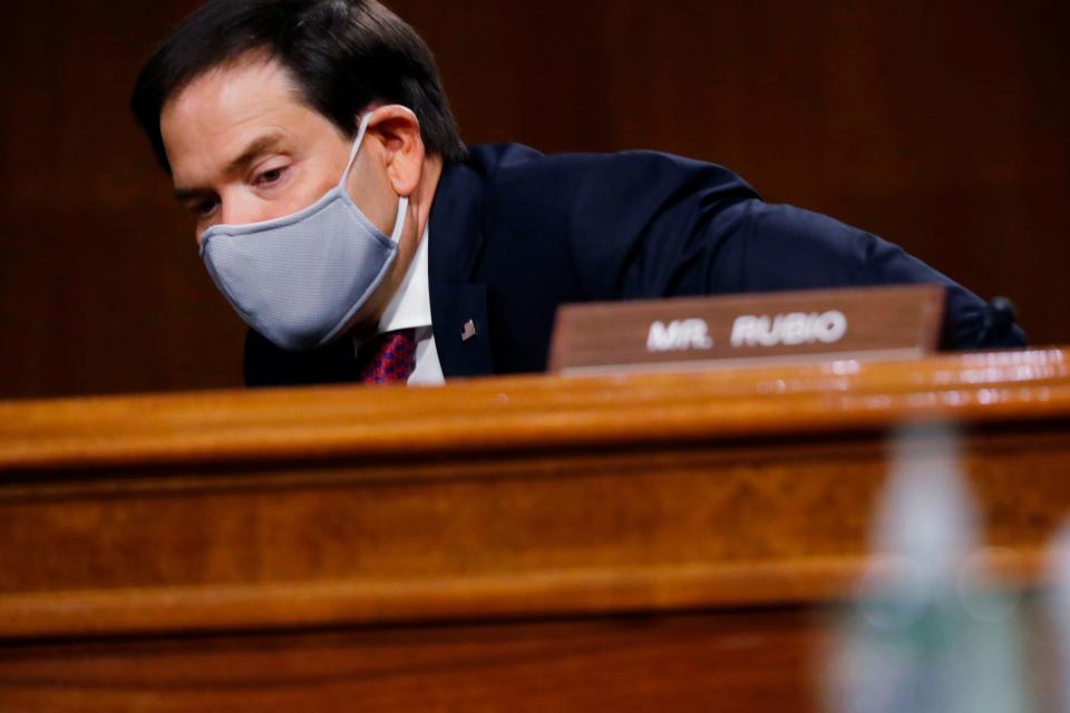 Sen. Marco Rubio, R-FL, arrives for a Senate Intelligence Committee nomination hearing for Rep. John Ratcliffe.