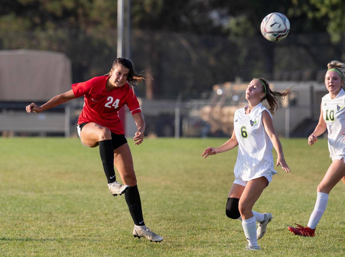 Boise’s Annie Liebich, left, was voted the 5A girls soccer state player of the year by Idaho coaches.