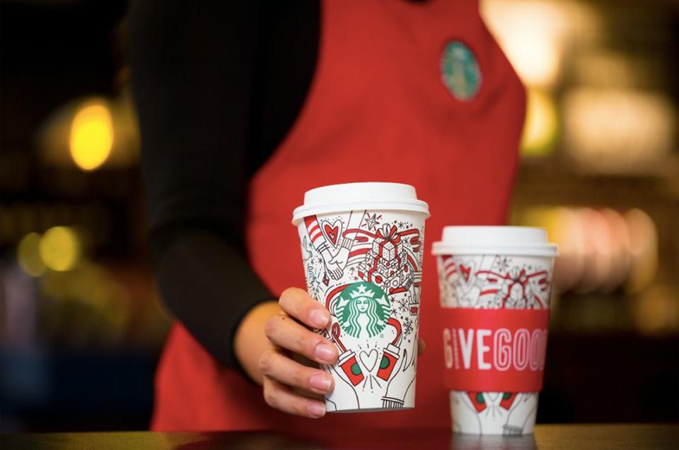 Considering Starbucks likes to drum up excitement around the&nbsp;<a href="https://www.huffingtonpost.com/topic/pumpkin-spice-latte" target="_blank">Pumpkin Spice Latte</a>&nbsp;in&nbsp;<a href="https://www.huffingtonpost.com/entry/pumpkin-spice-lattes-are-back-this-month-but-theres-a-catch_us_598c86dde4b0d793738d39c2" target="_blank">August</a>, it&rsquo;s exciting the company waited until Nov. 1 to bring back the cups and beverages.&nbsp; (Photo: Starbucks)