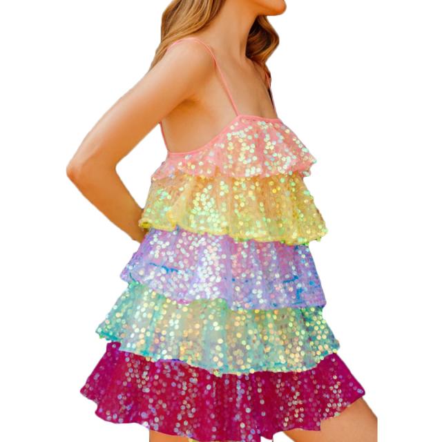 Rainbow Disc Sequin Mini Dress