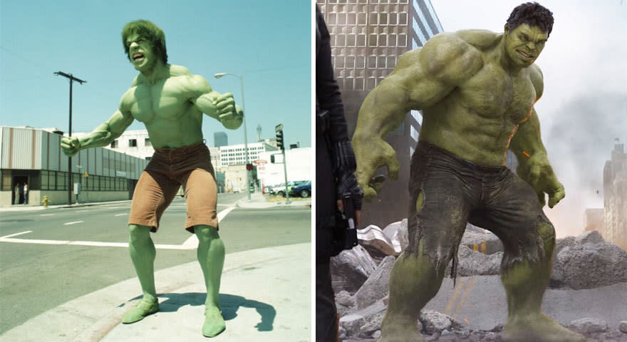 9. El increíble Hulk, en 1978 y 2012. Hulk es un superhéroe ficticio que aparece en los cómics estadounidenses publicados por la editorial Marvel Cómics. El personaje fue creado por Stan Lee y Jack Kirby siendo su primera aparición en The Incredible Hulk #1, publicado en mayo de 1962. En todas sus apariciones, es retratado como un ser de forma humanoide de piel verde que posee una fuerza, resistencia y velocidad sobrehumanas casi ilimitadas. Foto: Amazon.com