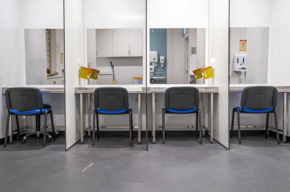 The National: A view of a drugs consumption room, which allows users take heroin under medical supervision, at the NHS Enhanced Drug Treatment Facility at Hunter Street Health Centre in Glasgow. The UK's first safe drug consumption room was approved on Wednesday