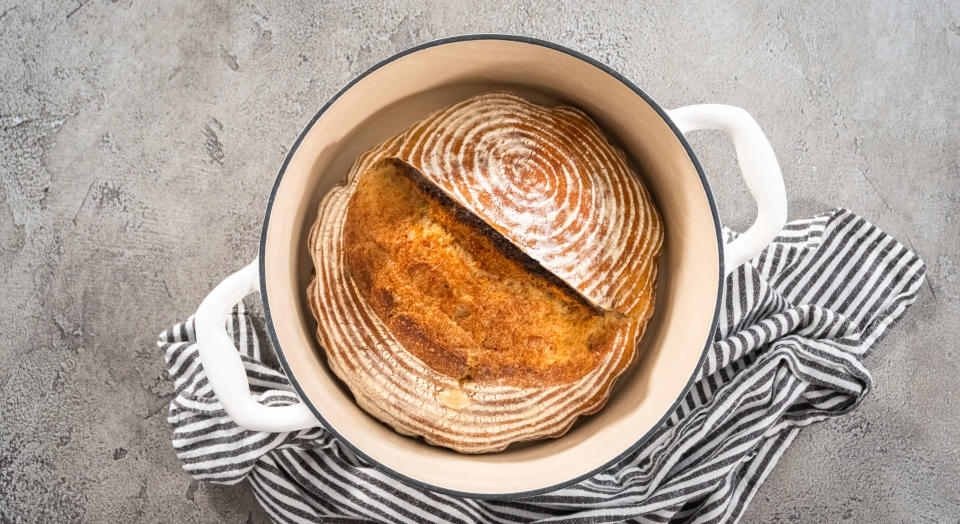 Baked bread in a Dutch oven