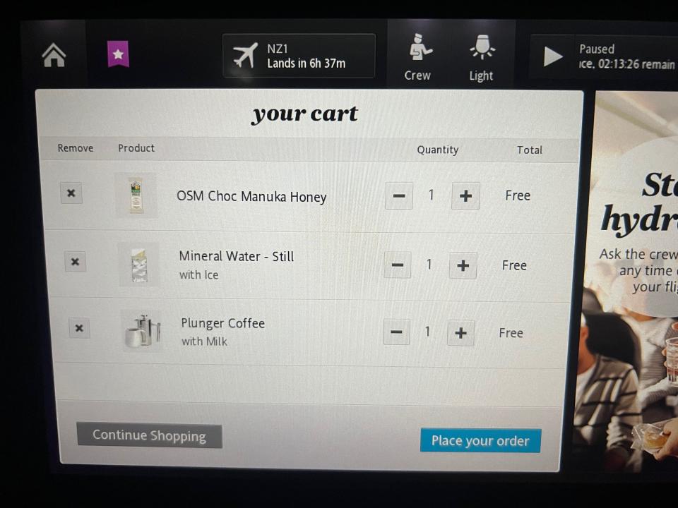 Flying Air New Zealand in business class.