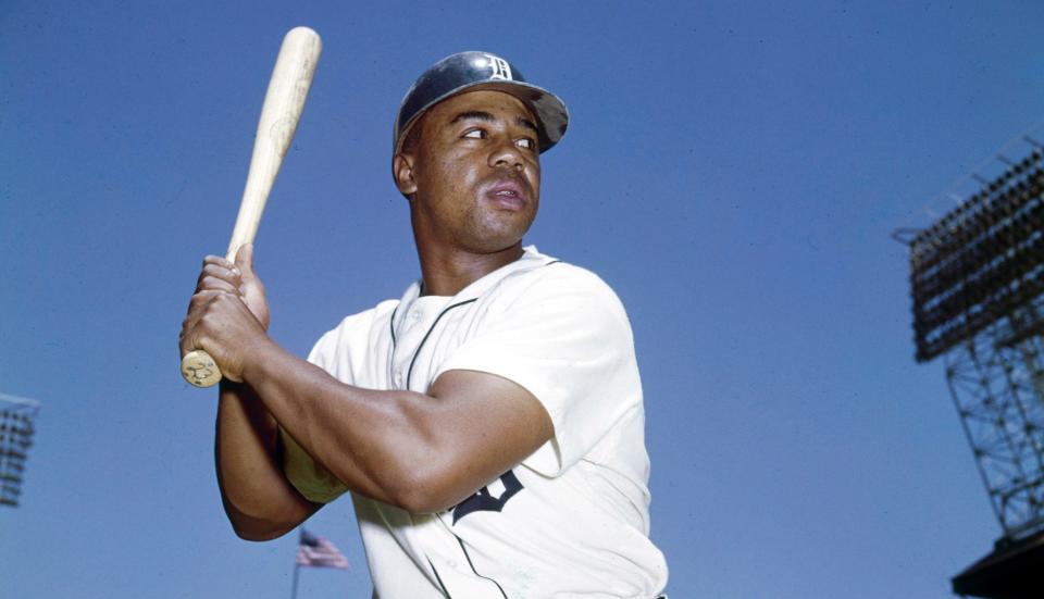 Detroit Tigers outfielder Willie Horton (23) poses for a portrait on the field at Tiger Stadium.