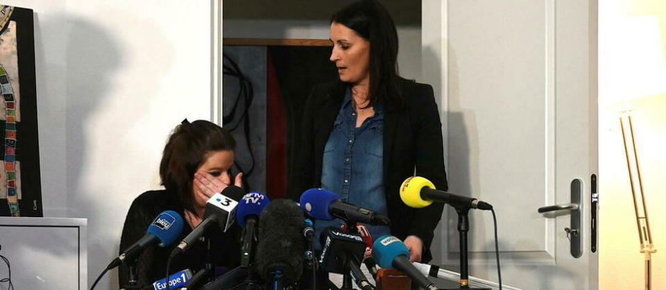 Séverine, la mère du jeune Lucas, lors d'une conférence de presse lundi 30 janvier.  - Credit:PATRICK HERTZOG / AFP