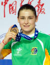 Women's world boxing champion Katie Taylor of Ireland will highlight the Olympic debut of women's boxing as she carries the Irish flag into the stadium on Friday. (Ed Jones/AFP/Getty Images)