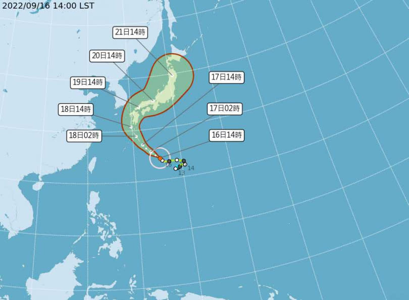 南瑪都颱風未來的預測路線圖。（圖／氣象局）