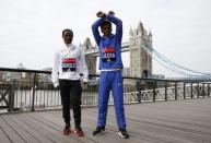 Britain Athletics - London Marathon Previews - London - 20/4/17 Kenenisa Bekele (L) and Feyisa Lilesa (R) of Ethiopia ahead of the 2017 Virgin Money London Marathon Action Images via Reuters / Matthew Childs Livepic