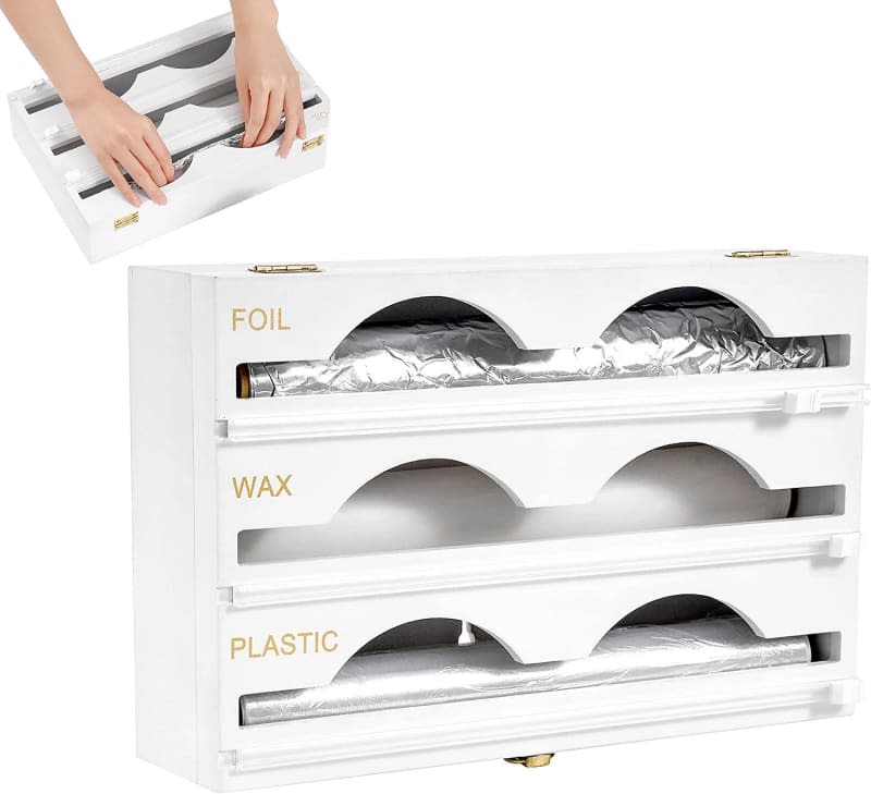 YSOHQ 3 in 1 Foil and Plastic Wrap Organizer in Bamboo White