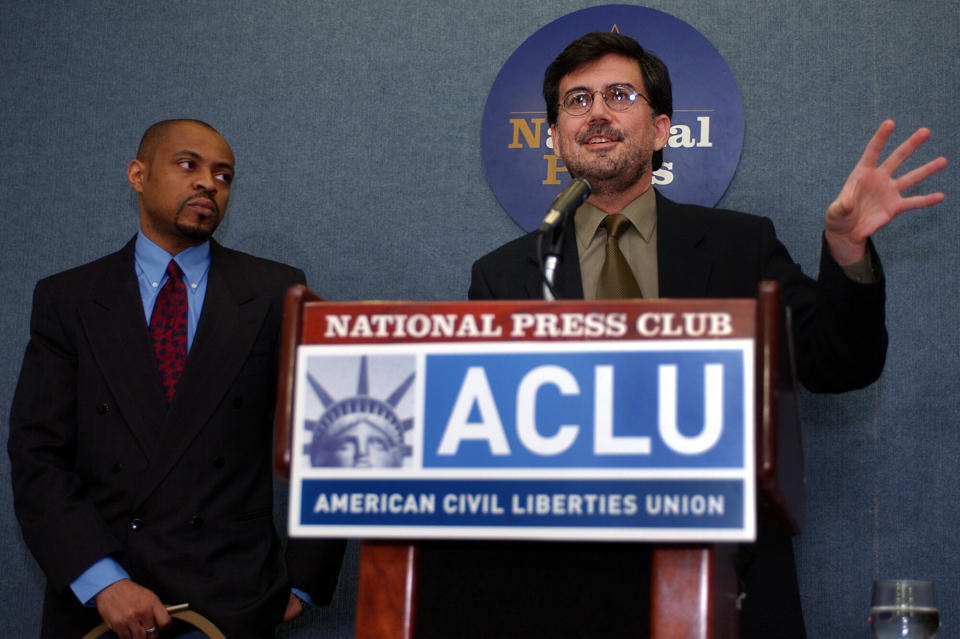 ACLU staff attorney Reginald T. Shuford, left, and David C. Fathi, right, at the National Press Club in Washington, D.C., on April 6, 2004. (Photo: ASSOCIATED PRESS)