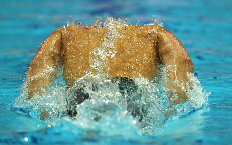 Kristof Milak of Hungary competes in the Men 200m Butterfly final at the 19th FINA World Championships in Budapest, Hungary, Tuesday, June 21, 2022. (AP Photo/Petr David Josek)