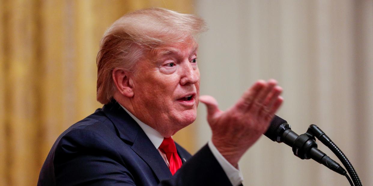 FILE PHOTO: U.S. President Donald Trump speaks during a joint news conference with Turkey's President Tayyip Erdogan at the White House in Washington, U.S., November 13, 2019. REUTERS/Tom Brenner