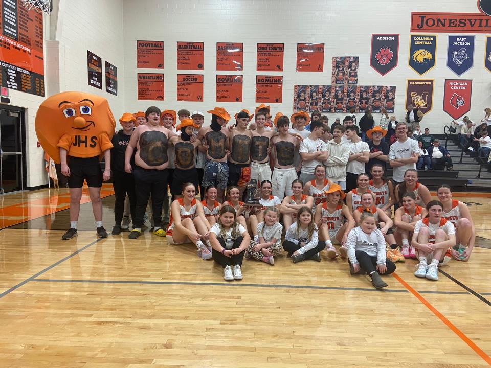 Jonesville girls basketball celebrates its first district title in 14 seasons.