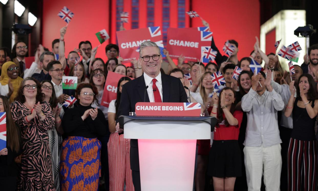 <span>Keir Starmer celebrates winning the 2024 general election with a speech at Tate Modern.</span><span>Photograph: Ricky Vigil/Getty Images</span>