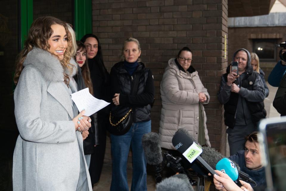 Georgia Harrison speaks to the media outside court (PA)