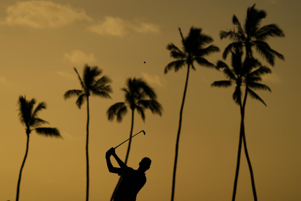 Chesson Hadley plays his shot from the 11th tee during the first round of the Sony Open golf tournament, Thursday, Jan. 12, 2023, at Waialae Country Club in Honolulu. (AP Photo/Matt York)