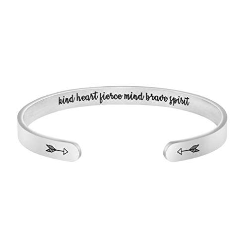 Joycuff Kind Heart Fierce Mind Brave Spirit Bracelet Empowering Gifts for Women Teen Girl Sister Wife Mom Friend Mantra Cuff Bangle (Amazon / Amazon)