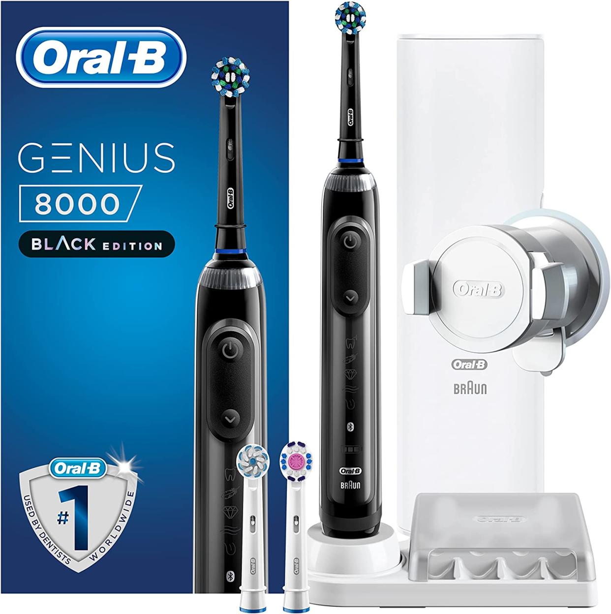 The Oral B Genius 8000 smart toothbrush features Artificial Intelligence, App Connected Handle, 3 Toothbrush Heads and 5-Mode Display with Teeth Whitening. (Oral B/Amazon)