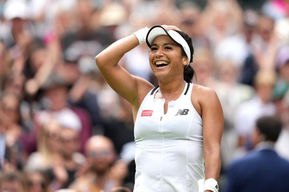 Heather Watson smiles after beating Kaja Juvan (Zac Goodwin/PA) (PA Wire)