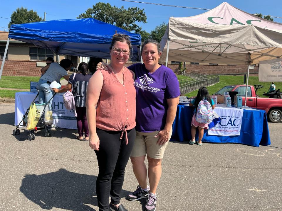 Lisa Higginbotham, director of the CAC Center at Western Heights, and Linda Fore, director of the Boys & Girls Clubs of the Tennessee Valley-Western Heights Club, were thrilled with the turnout at the Western Heights community’s back-to-school block party on Aug. 1, 2023.