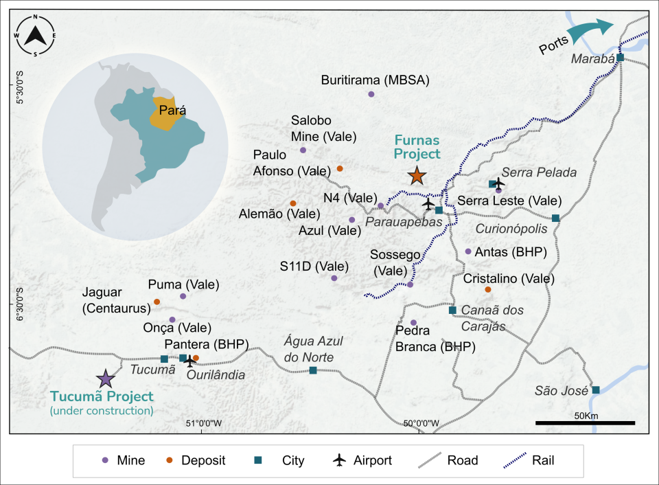 Map of the Carajás Mineral Province, highlighting the location of Furnas as well as the Tucumã Project.