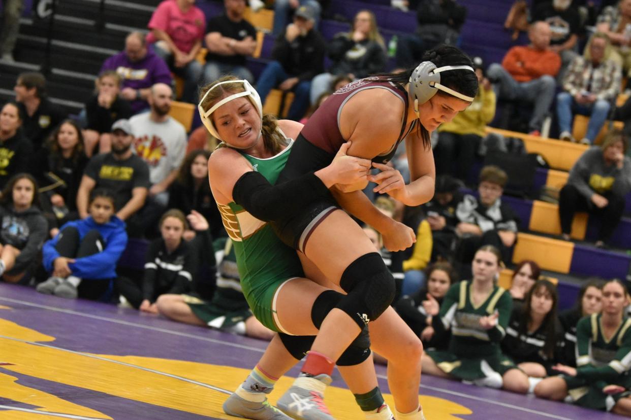 Woodward-Granger's Lauren Rodgers wrestles an opponent during the Central Iowa Kickoff on Saturday, Nov. 18, 2023, in Nevada.