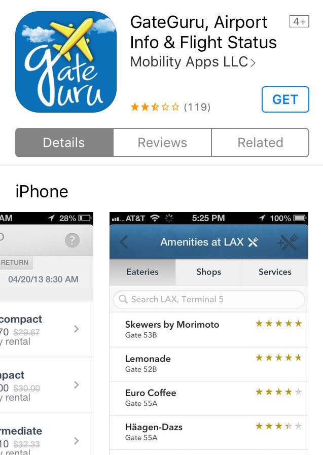 Sure, <a href="http://www.gateguru.com/" target="_blank">GateGuru</a> promises to deliver real-time flight updates when you&rsquo;re stuck in the airport. But its real selling point is a&nbsp;list of bars and restaurants in each terminal, complete with Yelp-like customer reviews.