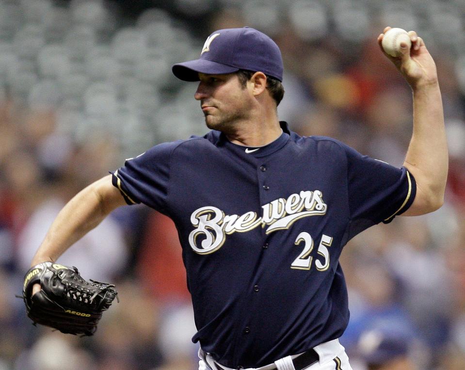 Milwaukee Brewers' Doug Davis pitches against the Atlanta Braves at Miller Park, Monday, May 10, 2010.