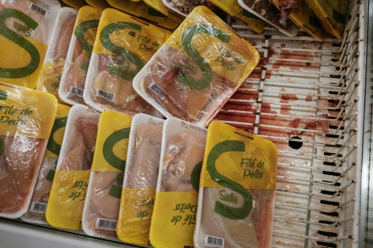 Chicken products that are not properly frozen are seen in a freezer at a supermarket in Rio de Janeiro, Brazil during an inspection by the state's consumer protection agency, PROCON, on March 24, 2017