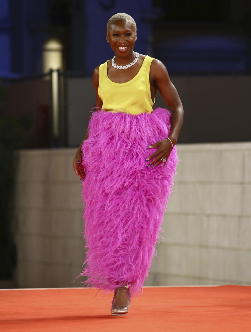 FILE - In this Sept, 3, 2021 file photo Cynthia Erivo poses for photographers upon arrival at the premiere of the film 'Last Night in Soho' during the 78th edition of the Venice Film Festival in Venice, Italy. (Photo by Joel C Ryan/Invision/AP, File)