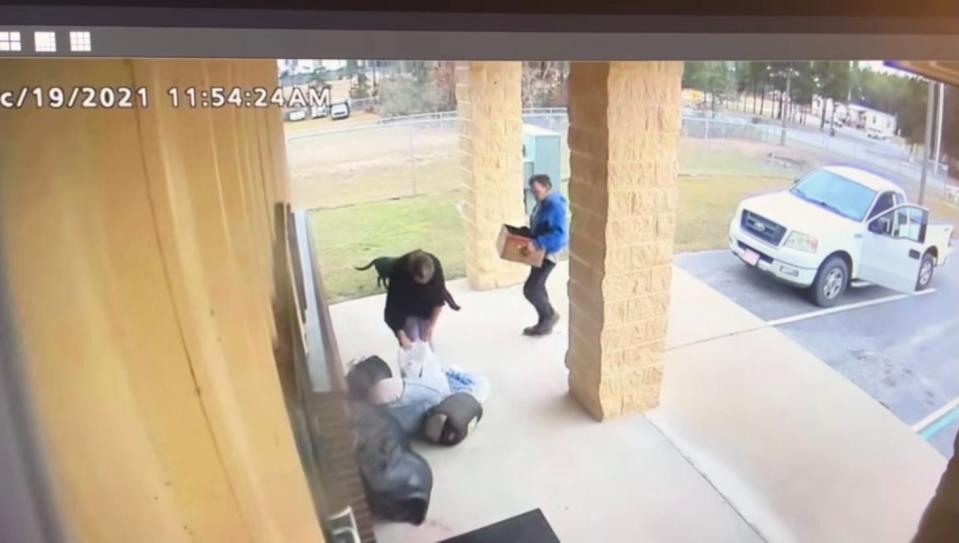 Surveillance footage shows a man and woman accused of abandoning a dog and her 11 puppies outside the Walton County Animal Shelter in DeFuniak Springs on Dec. 19. The couple were seen leaving a box outside the building and sifting through donations.