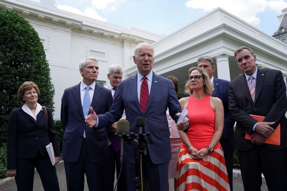 <div class="inline-image__caption"><p>President Joe Biden speaks following a bipartisan meeting with U.S. senators about the proposed framework for the infrastructure bill, at the White House in Washington, DC, June 24, 2021.</p></div> <div class="inline-image__credit">Kevin Lamarque/Reuters</div>