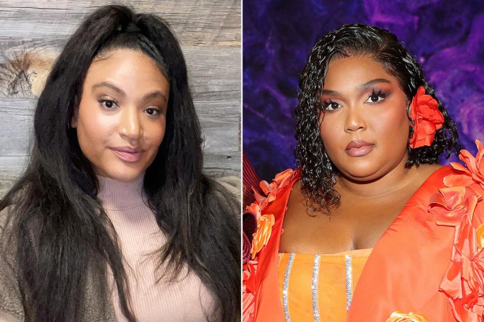 Shirlene Quigley; Lizzo pose during the 65th GRAMMY Awards