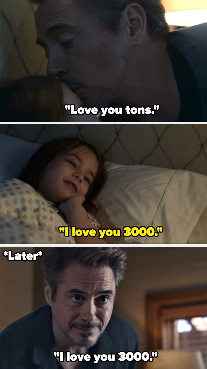Tony Starks's daughter says "I love you 3,000" and he says it back