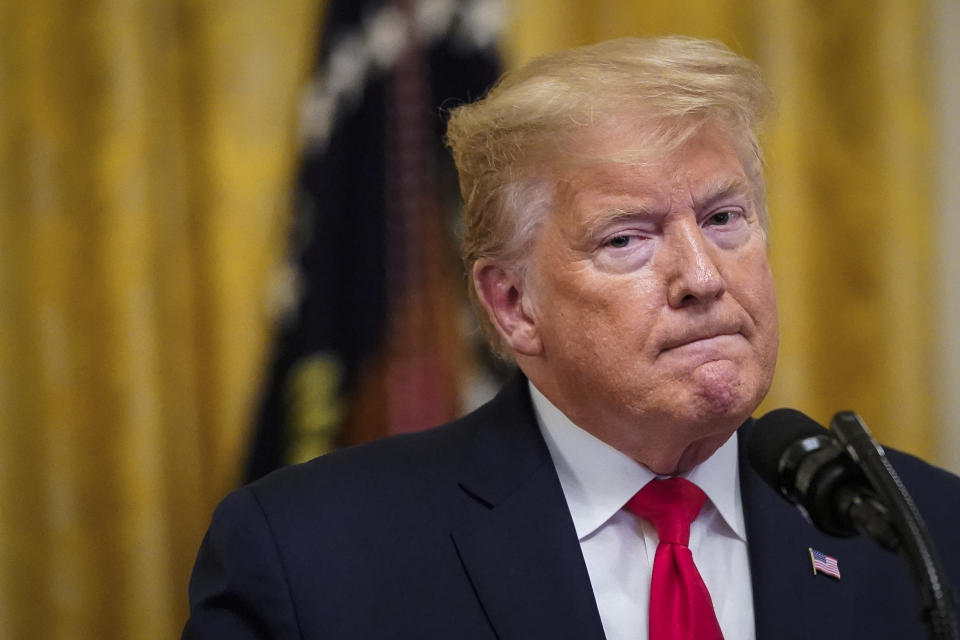 WASHINGTON, DC - JANUARY 24: U.S. President Donald Trump speaks in the East Room of the White House during an event with U.S. mayors on January 24, 2020 in Washington, DC. The President signed H.R. 2476, Securing American Nonprofit Organizations Against Terrorism Act of 2019, which appropriates $75 million per year to protect houses of worship and other nonprofits from terrorist attacks through target hardening and enhanced security measures. (Photo by Drew Angerer/Getty Images)