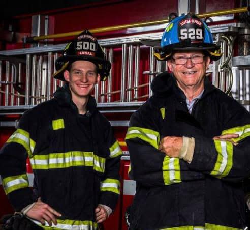 Floyd McBane and his grandson, Jesse Knepp photographed in their turnout gear.
