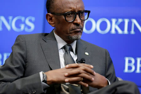 FILE PHOTO: Rwandan President Paul Kagame speaks about "Flagship Reforms for a More Effective African Union," at the Brookings Institution in Washington, U.S., September 21, 2017. REUTERS/Joshua Roberts/File Photo