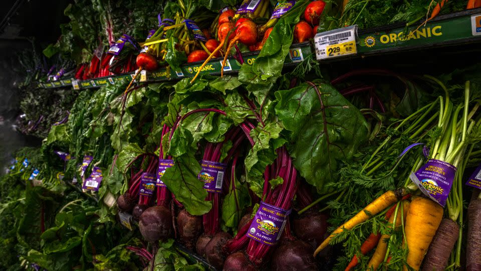 Fresh vegetables are among the food items that are falling in price. The latest Consumer Price Index showed that grocery prices rose only 1.3% for the year ended in December. - Ash Ponders/Bloomberg/Getty Images