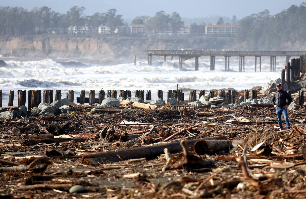 Storm debris washed up on the beach