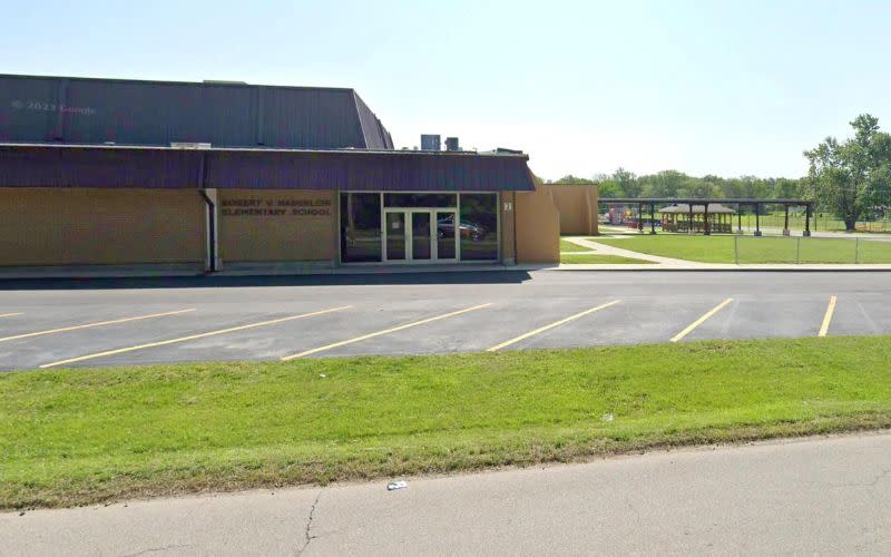 R.V. Haderlein Elementary School in Girard, Kan., the school that is demanding an eight-year-old Native American student cut his hair to continue attending. (photo/Google Maps)