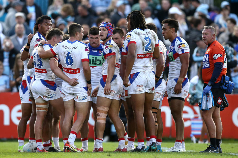 Kalyn Ponga, pictured here looking on after a Sharks try against Newcastle.