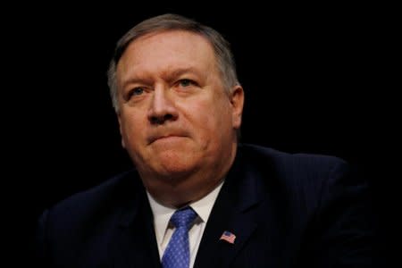 FILE PHOTO: Central Intelligence Agency (CIA) Director Mike Pompeo testifies during a Senate Intelligence Committee hearing on