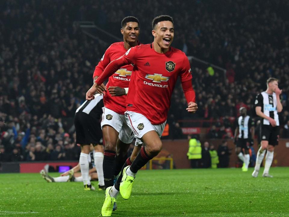 Mason Greenwood celebrates scoring for Man United: Getty