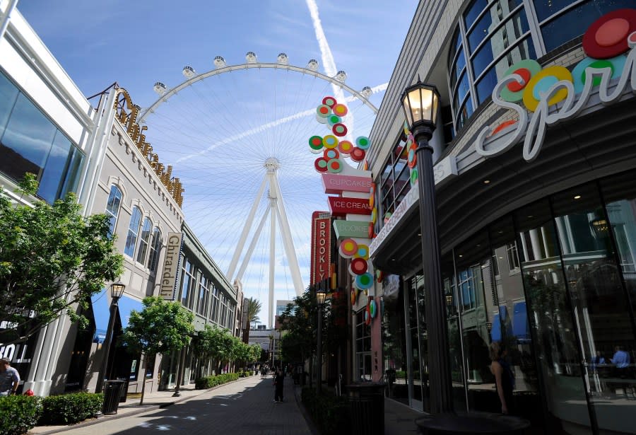 <em>The Las Vegas High Roller towers over the shops at The LINQ on Monday, March 31, 2014, in Las Vegas. (AP Photo/David Becker)</em>