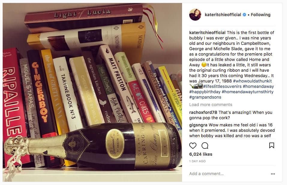 The actress, who played fan favourite Sally Fletcher on the popular Channel Seven soap, also shared a photo of a gift she received from some neighbours after she landed her big acting gig. Source: Instagram/kateritchieofficial