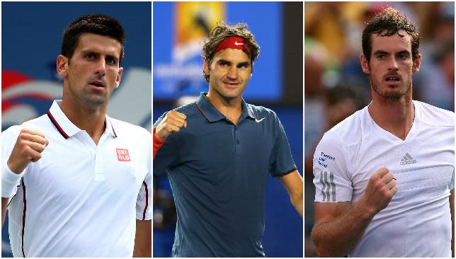 Novak Djokovic (L), Roger Federer (C) and Andy Murray (R).